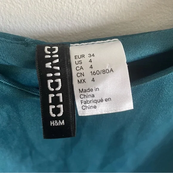 Divided by H&M Teal Blue Silky Strappy Sleeve Mini Slip Cocktail Dress - Picture 7 of 8